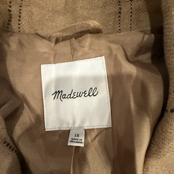 Madewell Larsen Blazer in Windowpane Camel Tan 1X Plus Womens Sz Wool Stripes - Picture 4 of 6